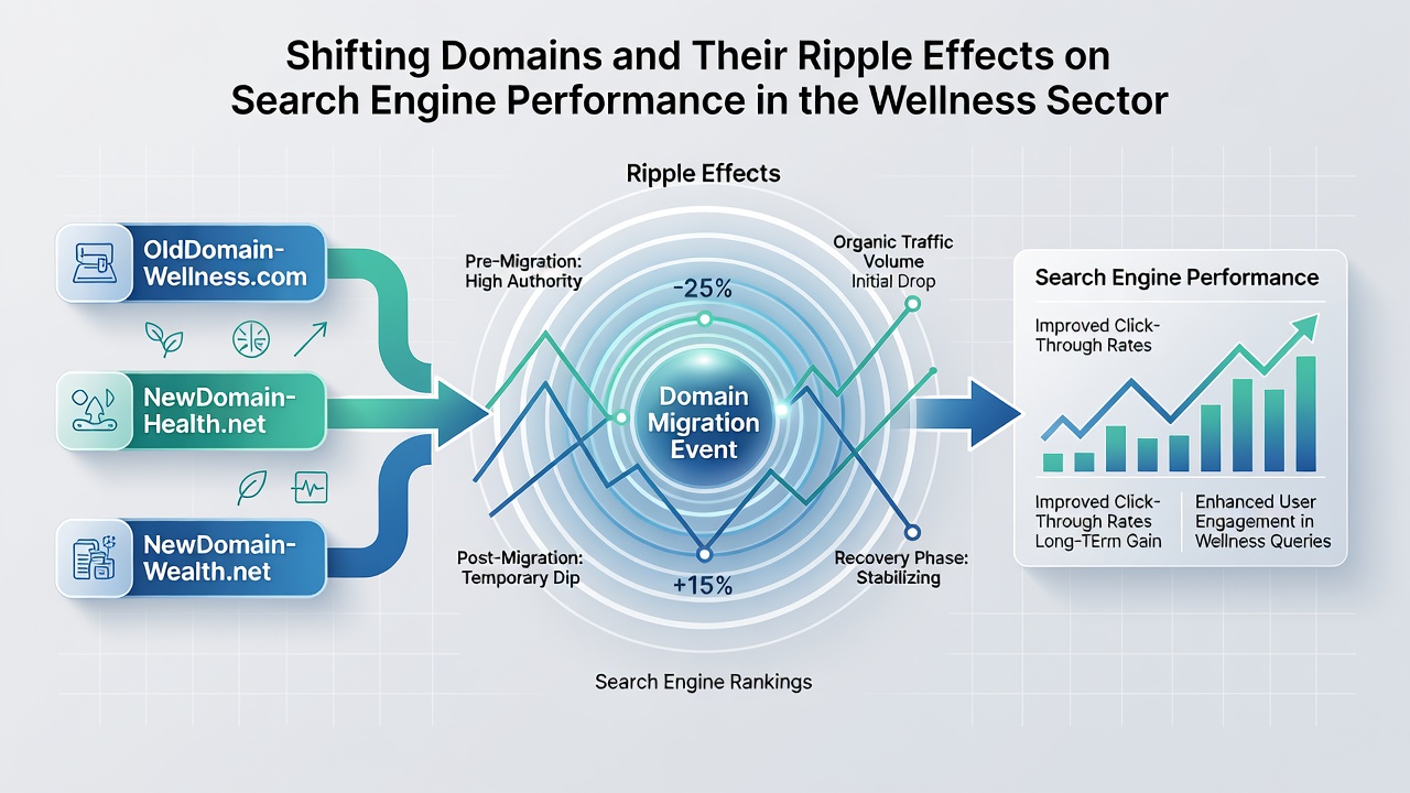Graph showing search traffic fluctuations after domain changes in wellness websites